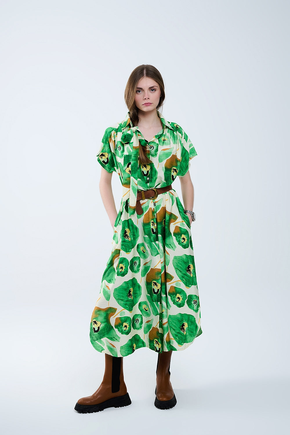Floral Bliss Dress in Green and Warm Hues - Dresses
