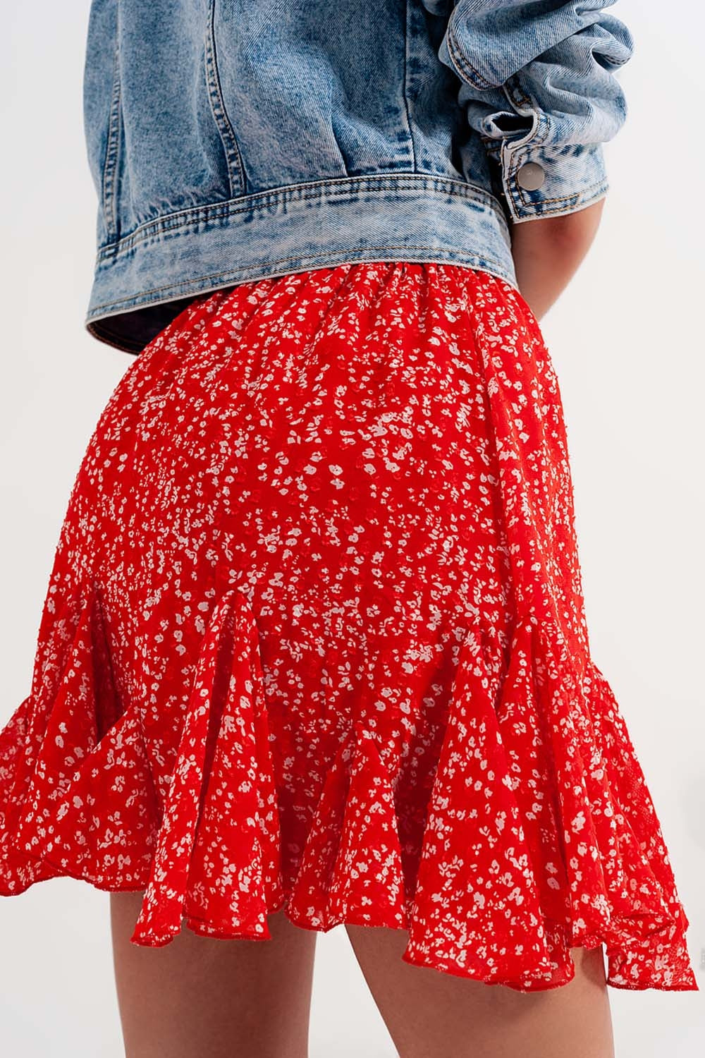 Floral flounce co-ord mini skirt in red - Skirts