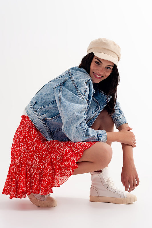 Floral flounce co-ord mini skirt in red - Skirts