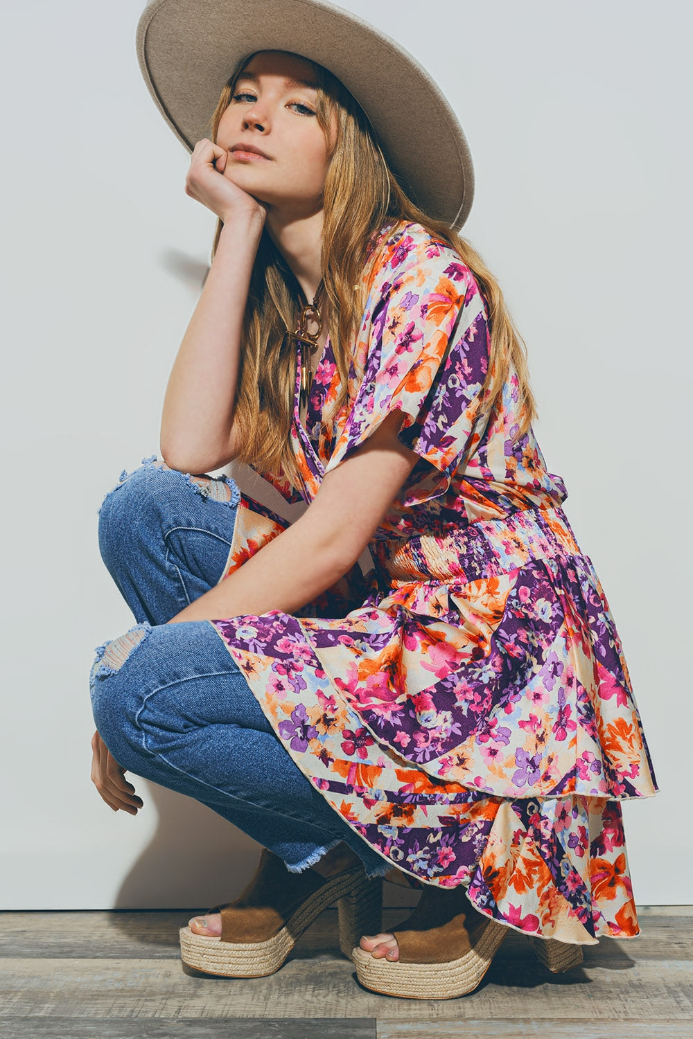 Floral Mini Dress in Multicolour - Dresses