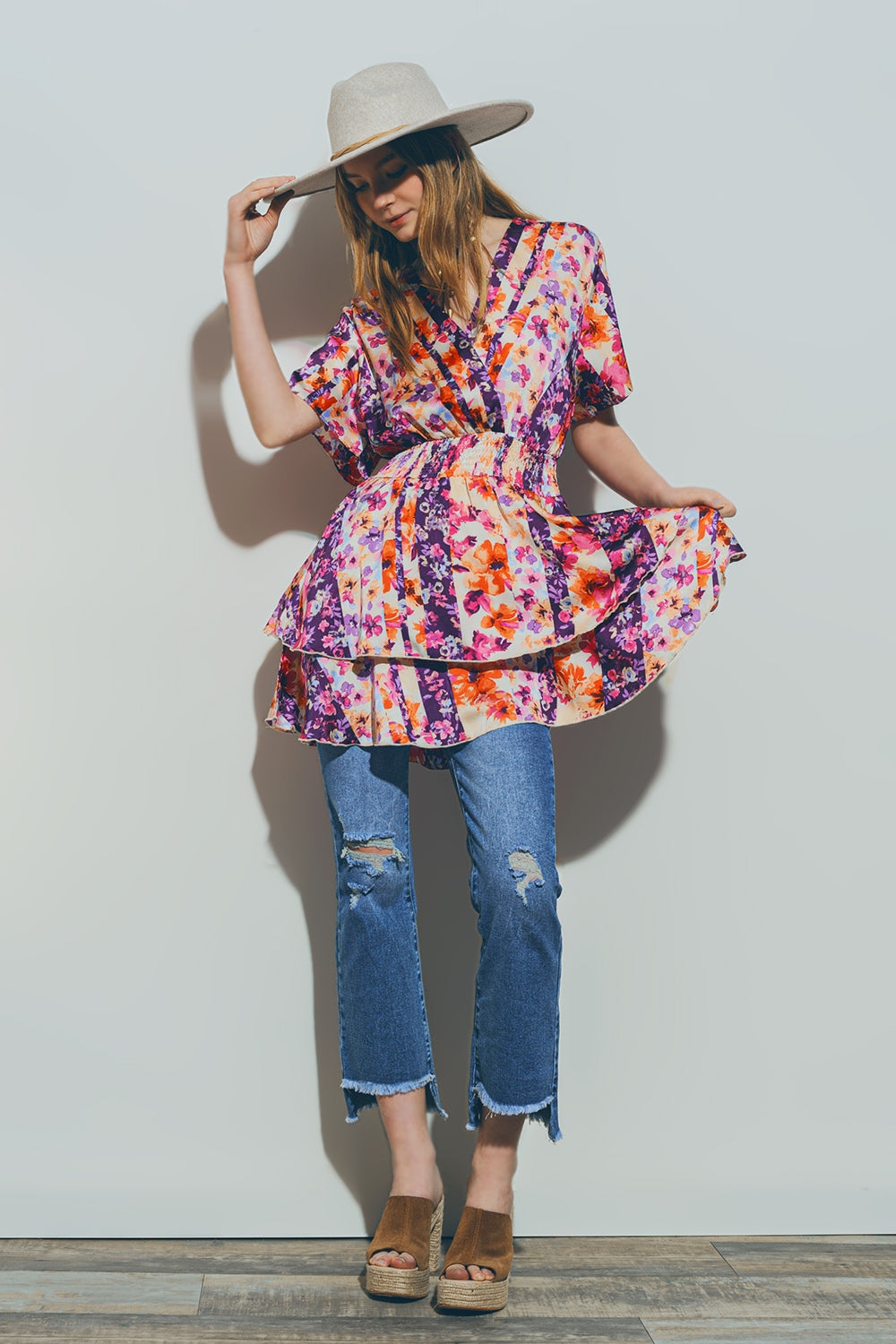 Floral Mini Dress in Multicolour - Dresses