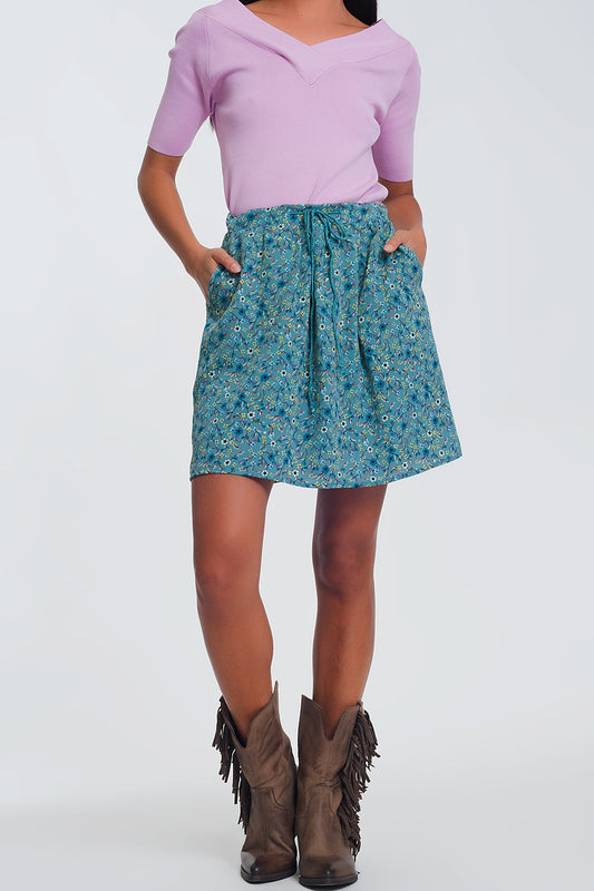 Floral mini skirt in green - Skirts