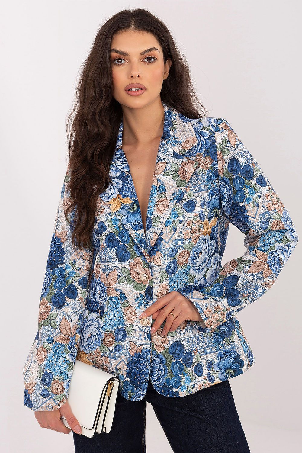 Italy Moda Floral Print Blazer Jacket for Women blue one-size-fits-all - Coats & Jackets