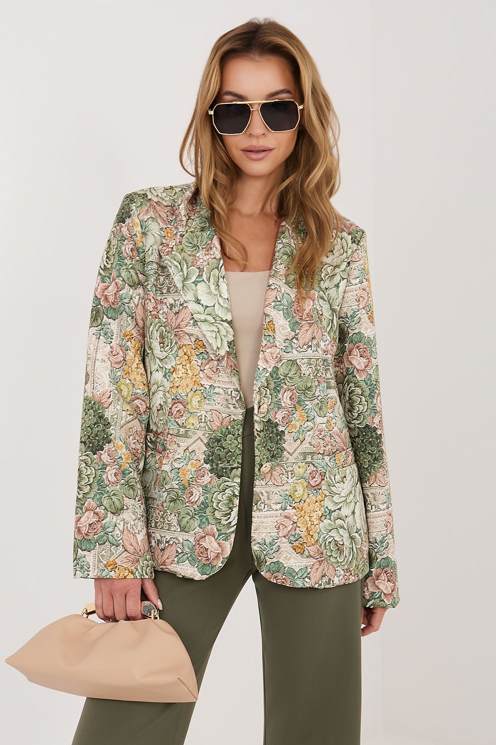 Italy Moda Floral Print Blazer Jacket for Women green one-size-fits-all - Coats & Jackets