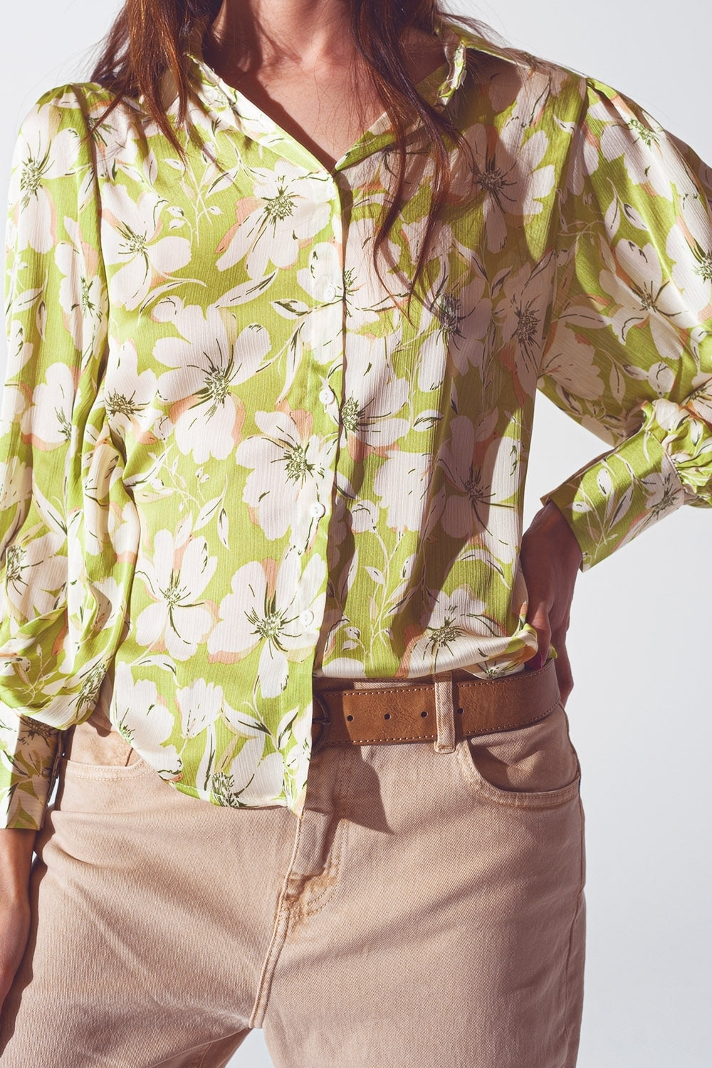 Floral Print chiffon Shirt in Green - Shirts