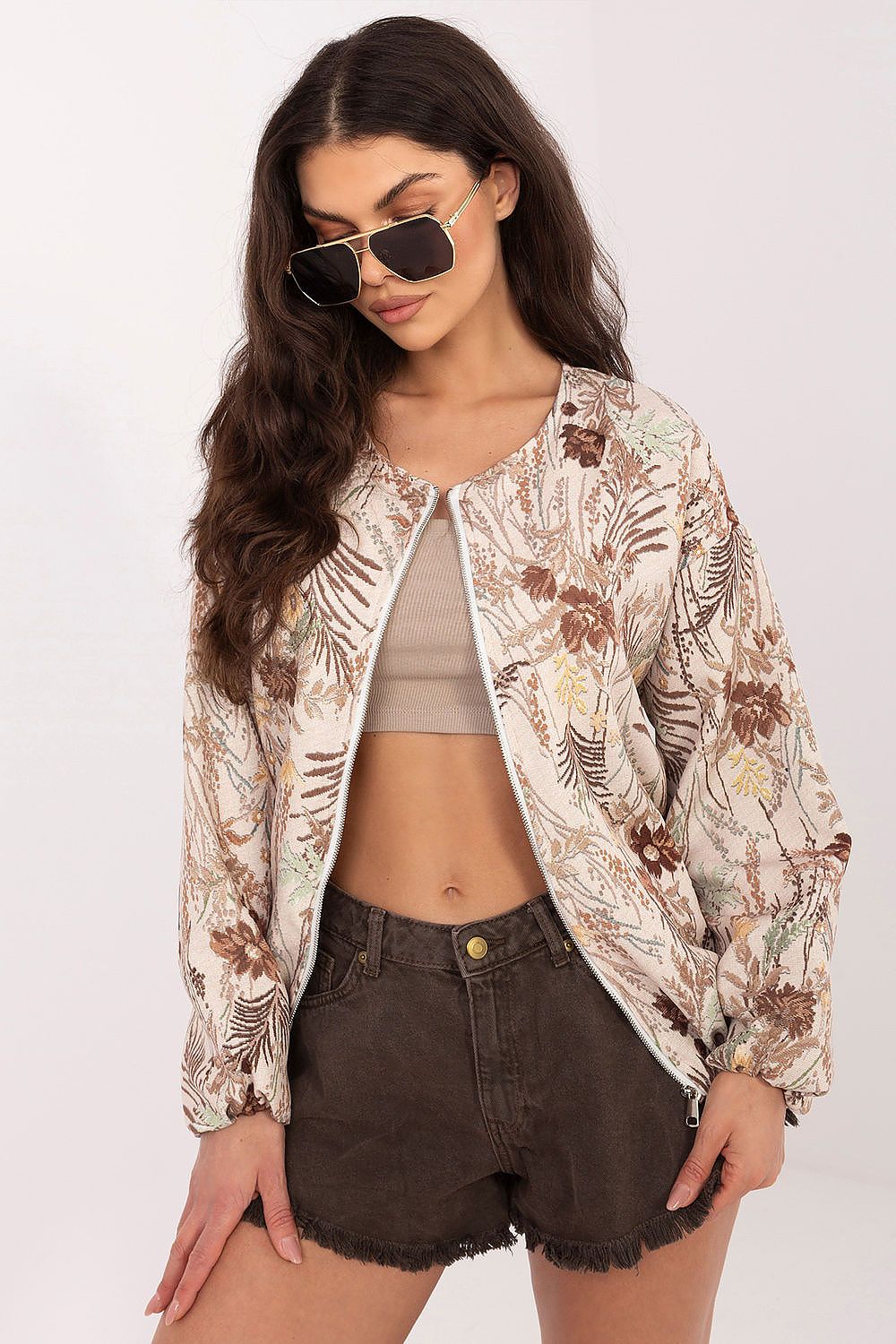 Italy Moda Floral Print Coat for Chic Style brown one-size-fits-all - Coats & Jackets