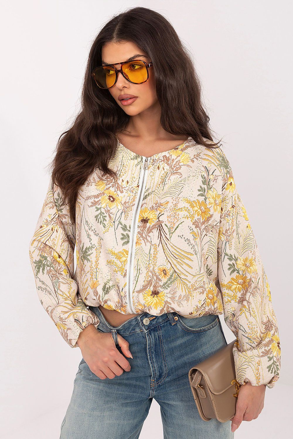 Italy Moda Floral Print Coat for Chic Style yellow one-size-fits-all - Coats & Jackets
