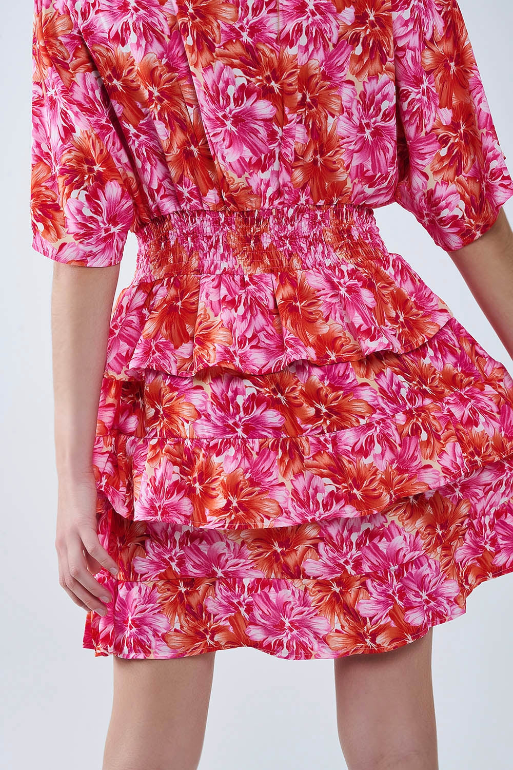 Floral printed Dress With Pink Orange and Red Tones - Dresses