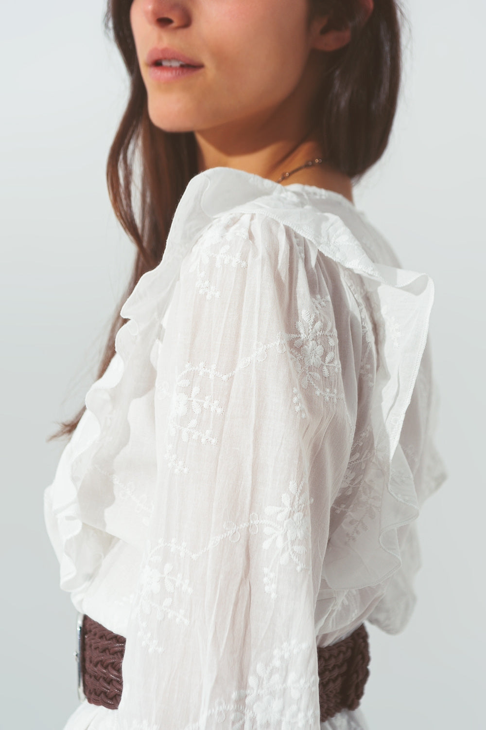 Floral Ruffle Mini Dress in White - Dresses