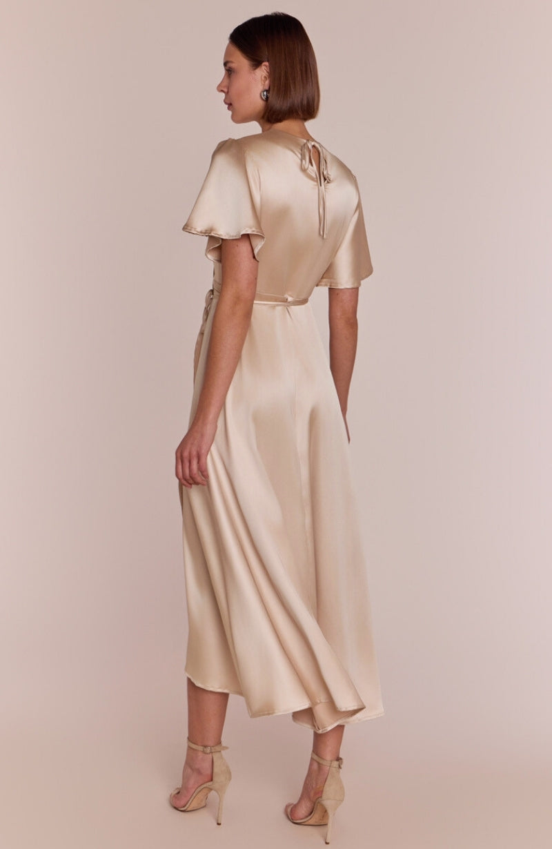 Florence Waterfall Dress in Champagne Satin - Dress