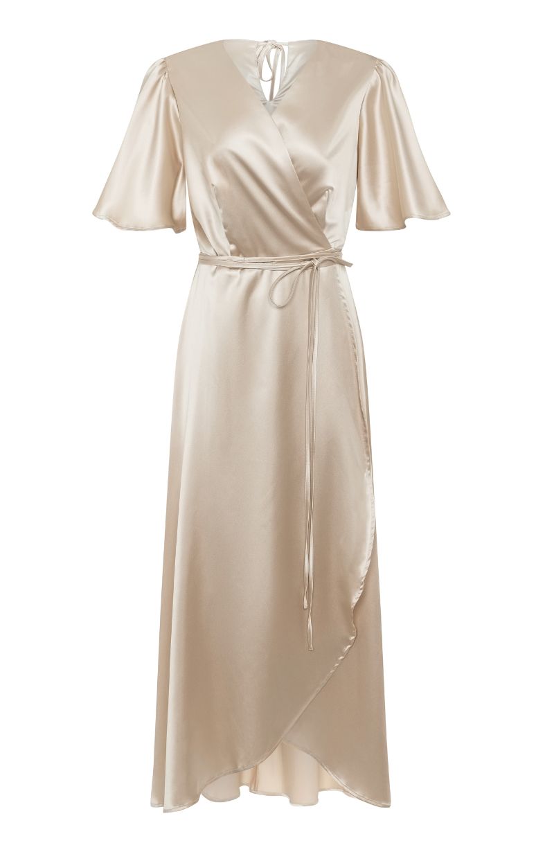 Florence Waterfall Dress in Champagne Satin - Dress
