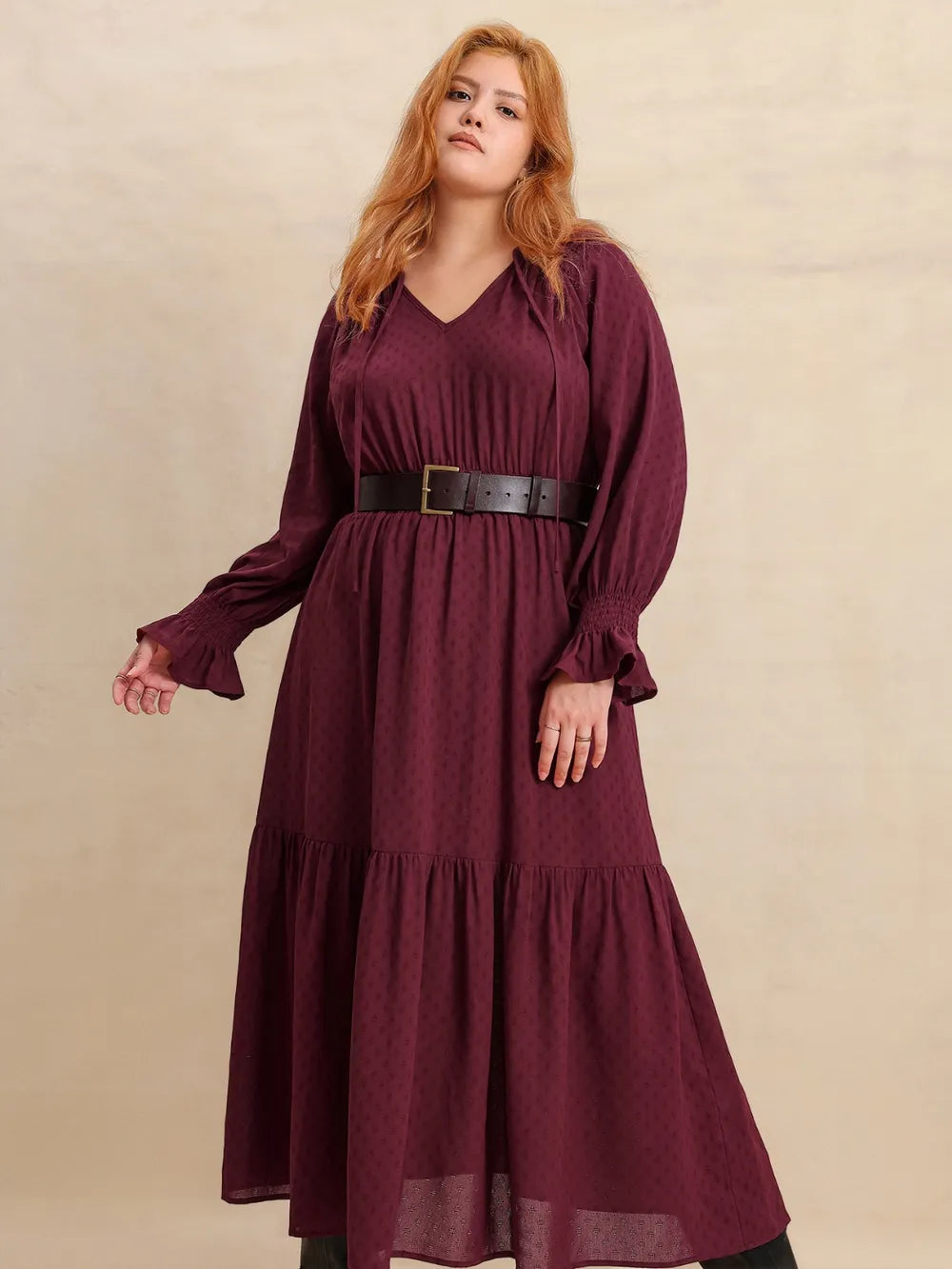 Trendsi Flounce Sleeve Maxi Dress for Curvy Women -
