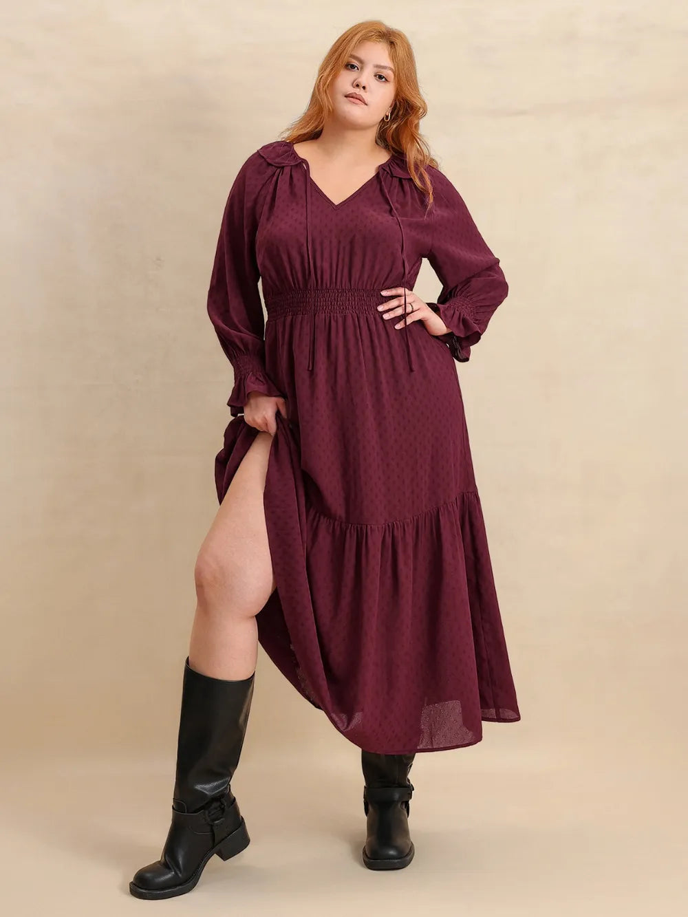 Trendsi Flounce Sleeve Maxi Dress for Curvy Women -