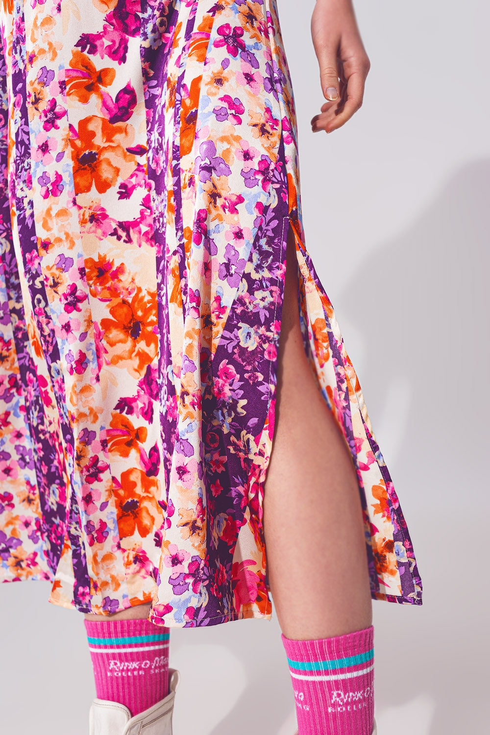 Flower Print Front Knot Maxi Dress in Multicolour - Dresses