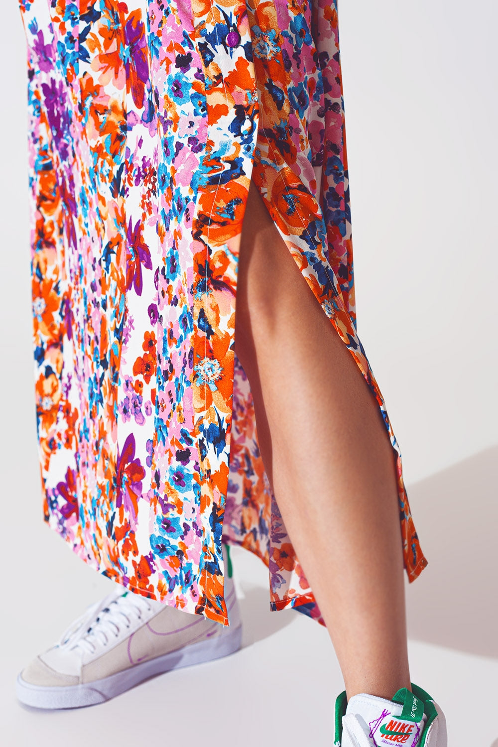 Flower Print Pleated Midi Skirt - Skirts
