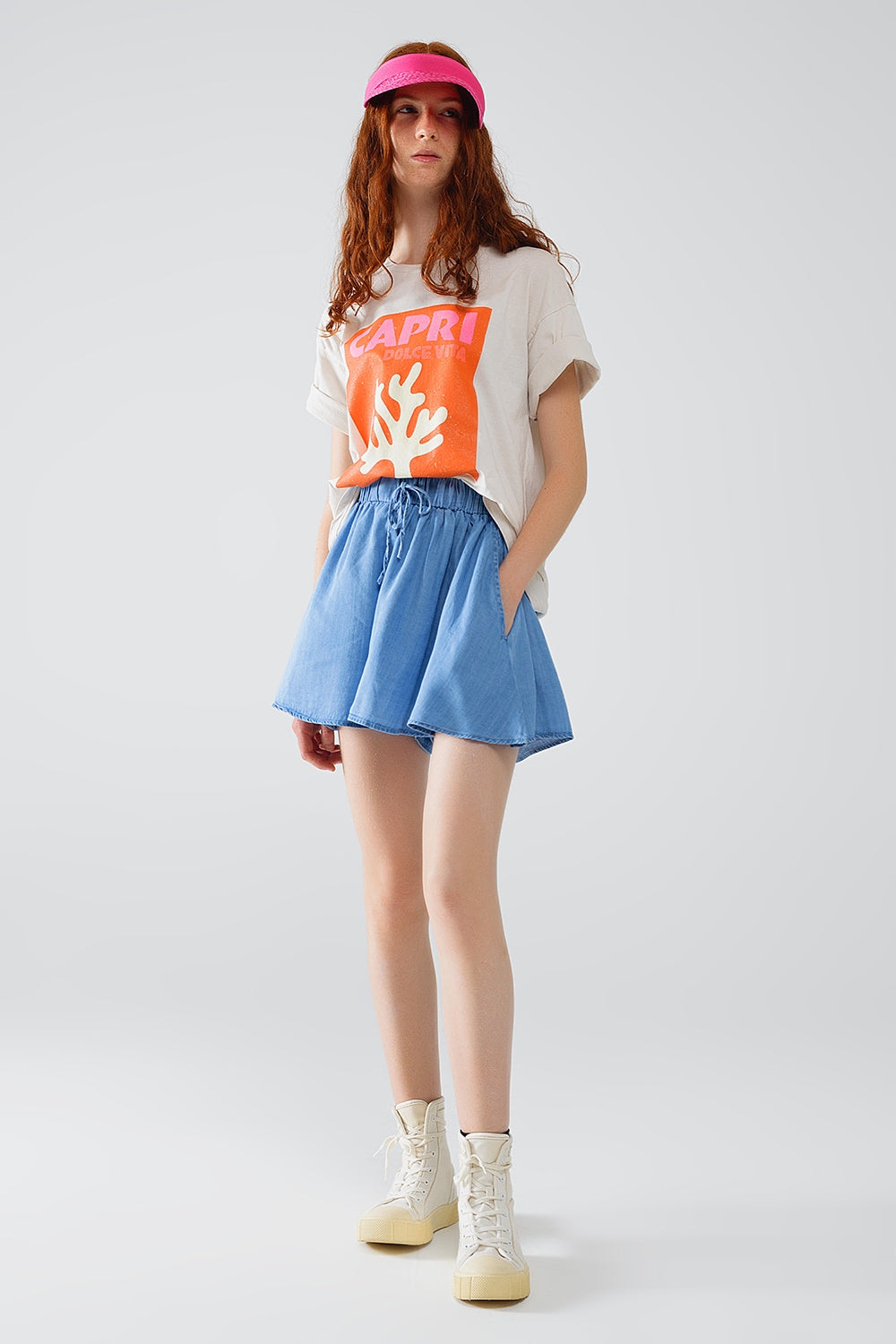 Flowing Tencel Denim Shorts With Side Pockets - Trousers