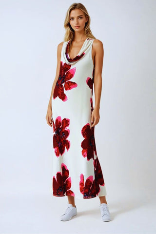 Vestido comprido fluido sem mangas com estampado floral