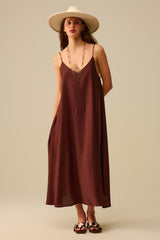 Flowy Spaghetti Strap Maxi Brown Dress