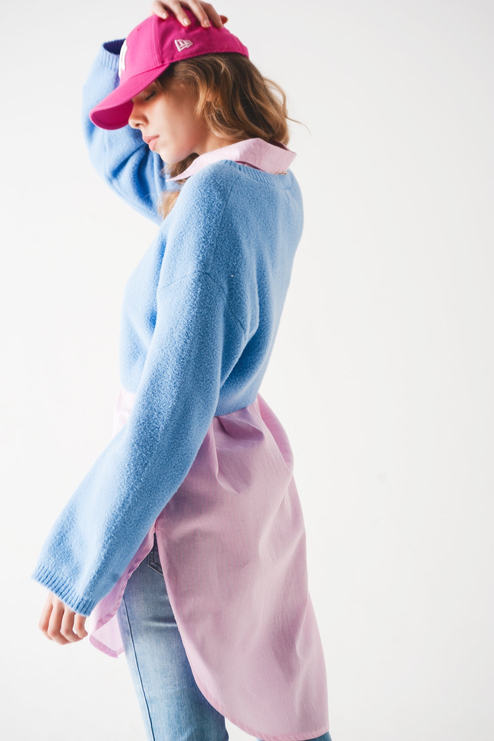 Fluffy cropped jumper in blue - Jumpers