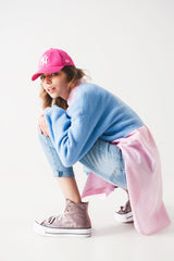 Pull court duveteux en bleu