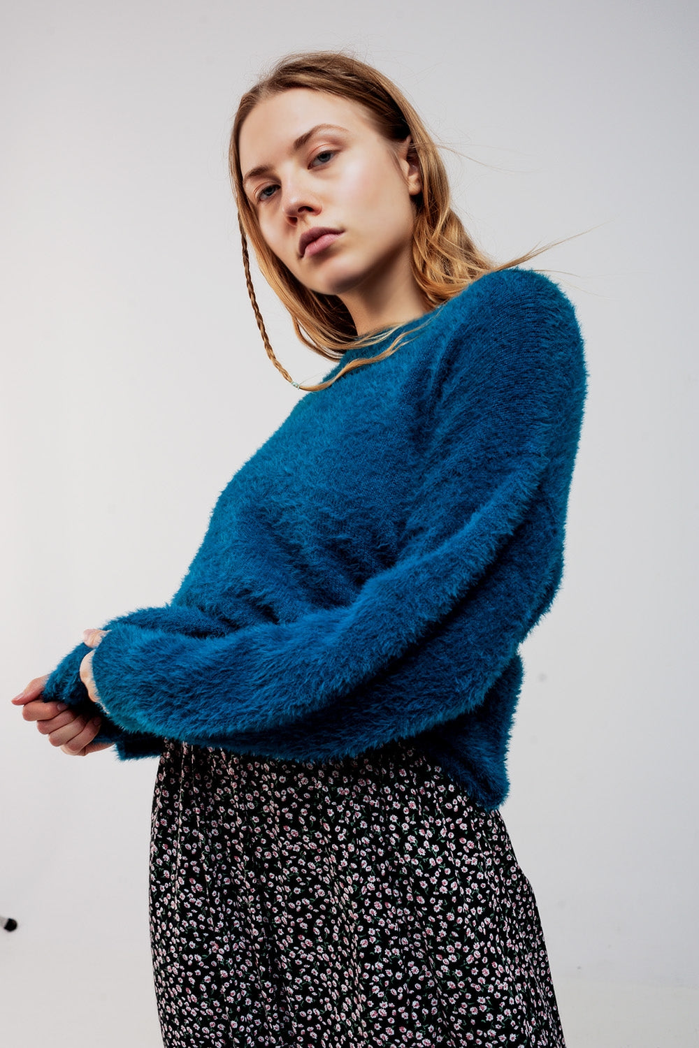Fluffy knit jumper in blue - Jumpers