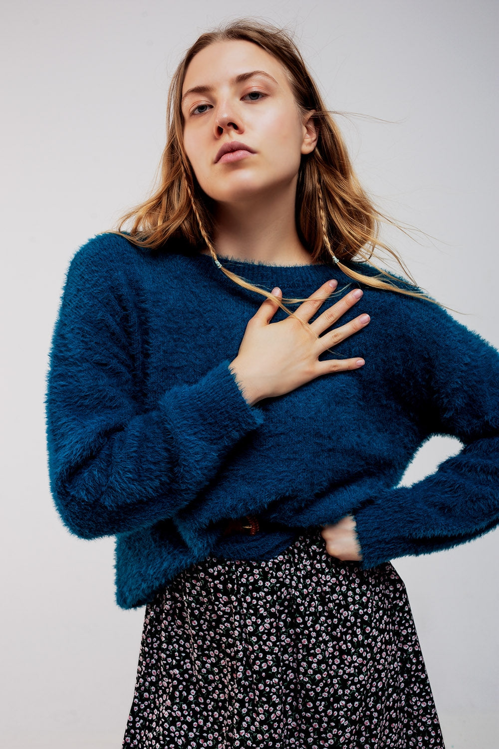 Fluffy knit jumper in blue - Jumpers