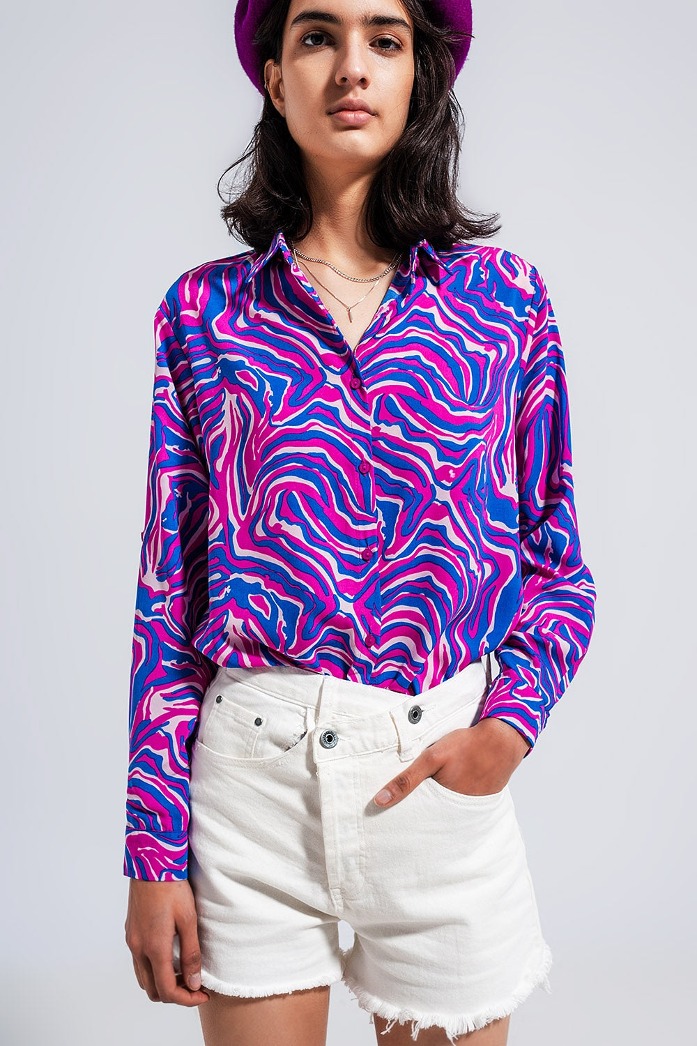 Fluid shirt in bright abstract purple - Shirts