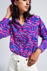 Camisa fluida em roxo abstrato brilhante