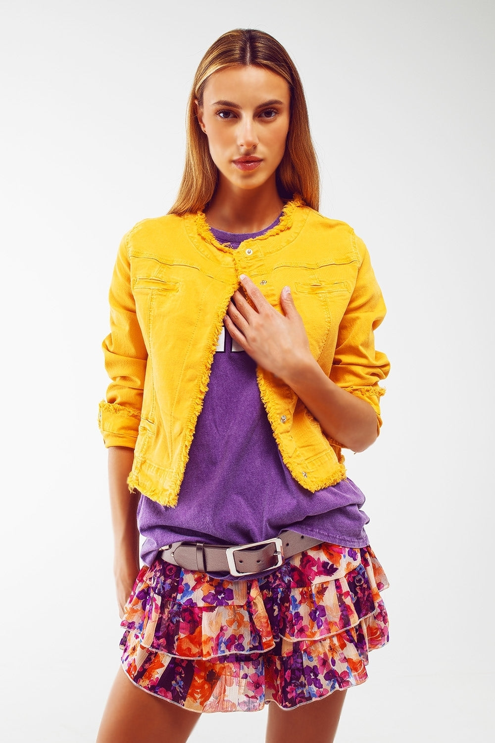 Frayed Ends Denim Jacket in Yellow - Jackets