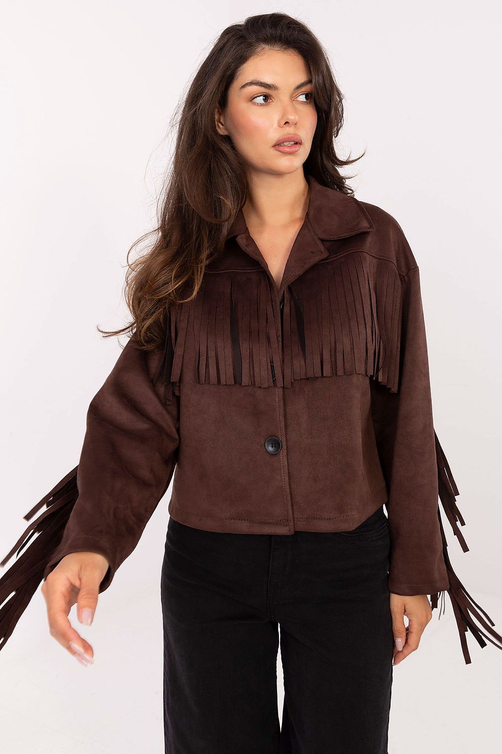Fringe Detail Statement Jacket for Women brown one-size-fits-all -