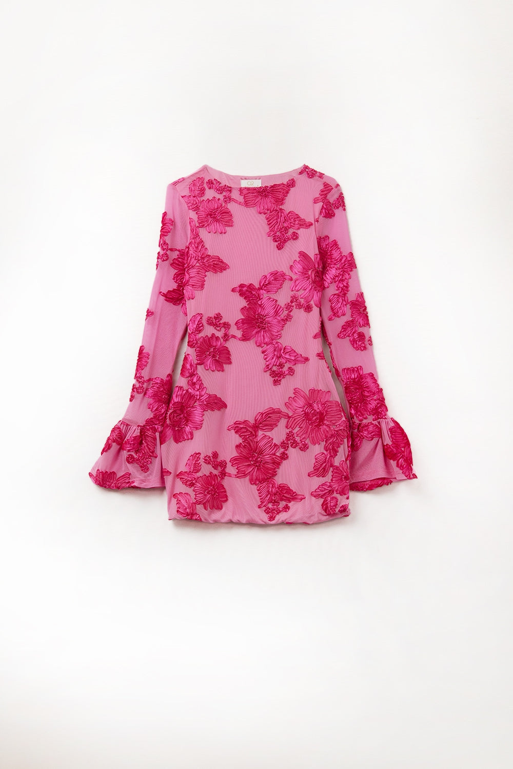 fuchsia chiffon mini dress with floral brocade - Dresses