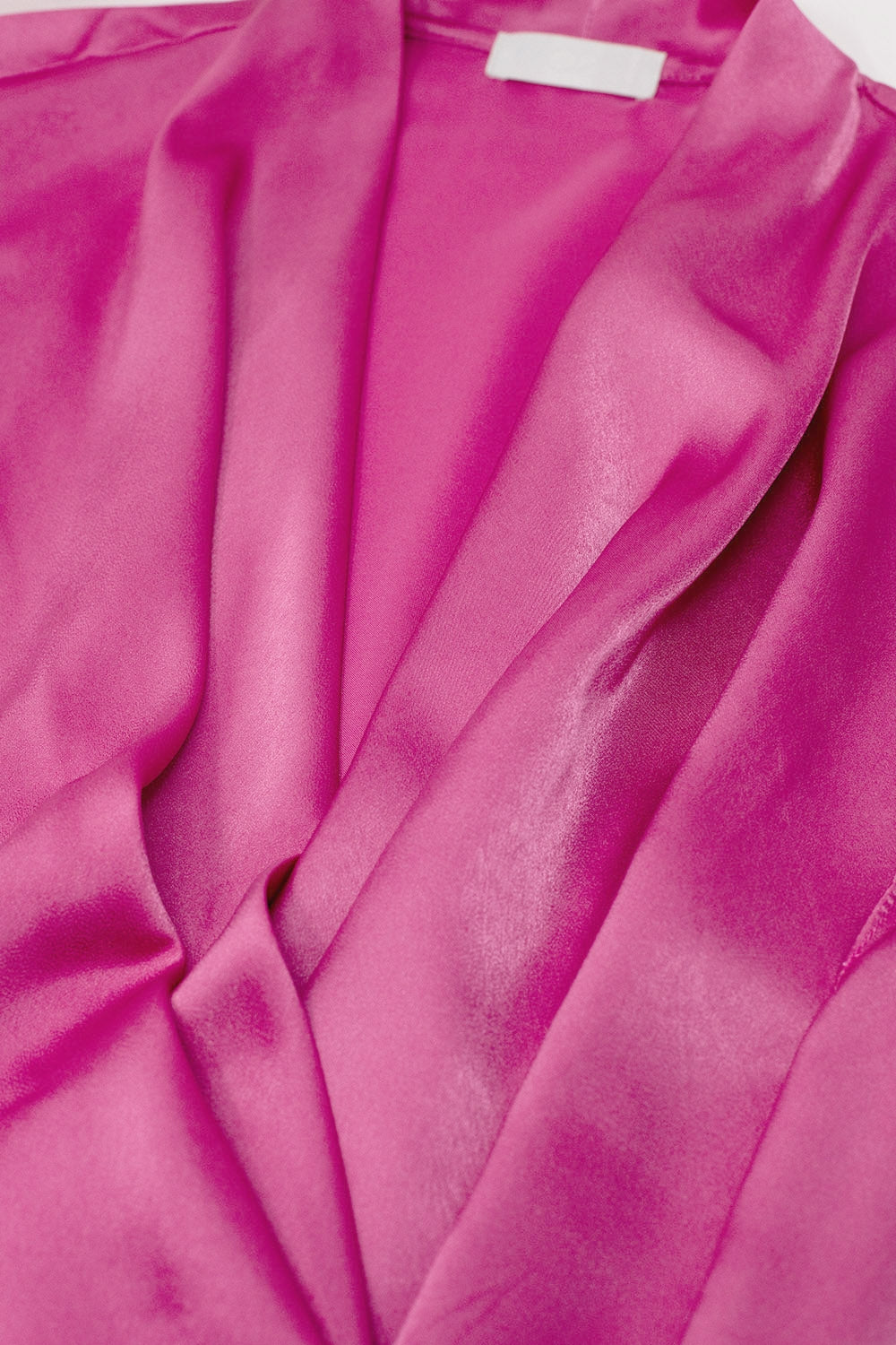 Fuchsia Crossed Silk Top With V-neck and Short Sleeves - Tops