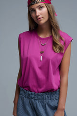 Fuchsia Sleeveless cotton T-shirt