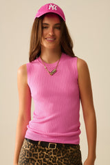 Fuchsia Sleeveless Ribbed knitted Top