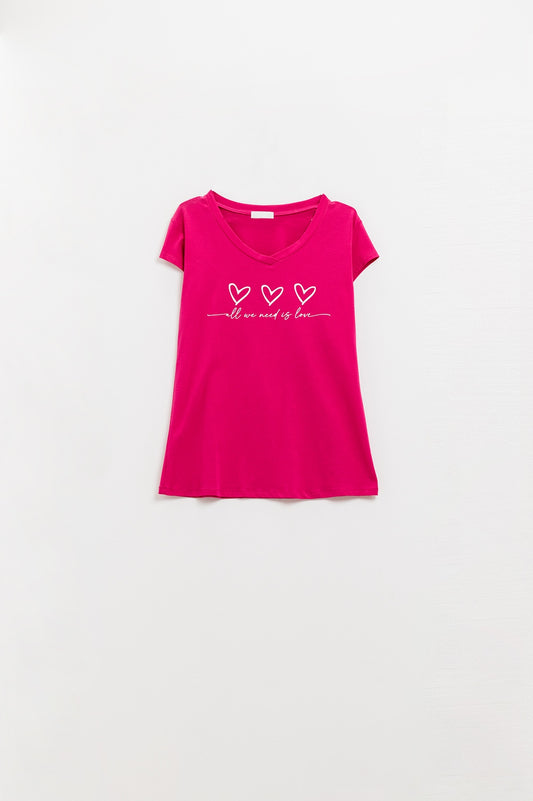 fucsia T-shirt with All We Need Is Love - Shirts