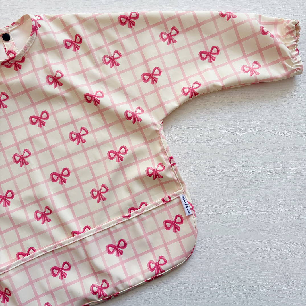 Long Sleeved Baby Bib - Pink Bow - Bibs