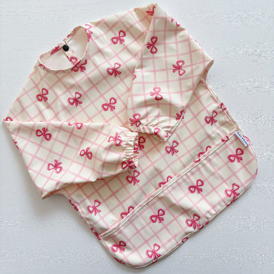 Long Sleeved Baby Bib - Pink Bow - Bibs