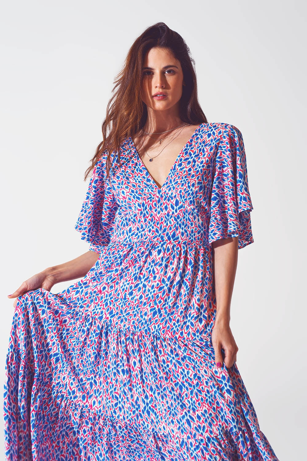 Full Length Dress With Open Tie back in Purple Print - Dresses