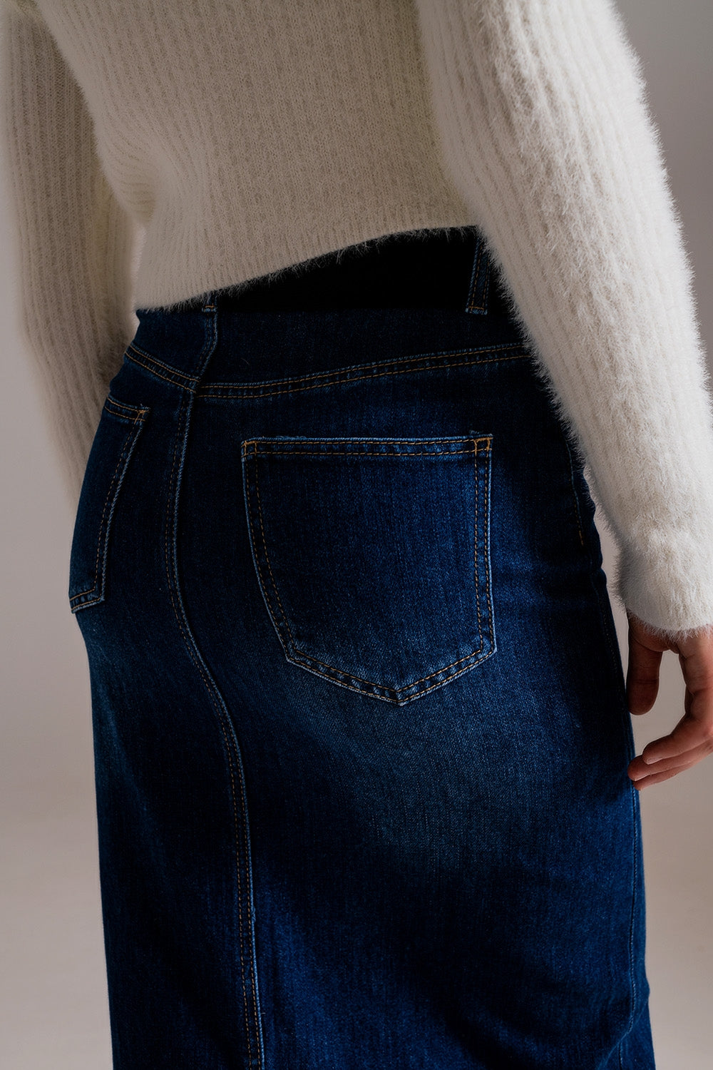 Full Length Stretch Denim 90's Skirt in Dark Wash - Skirts