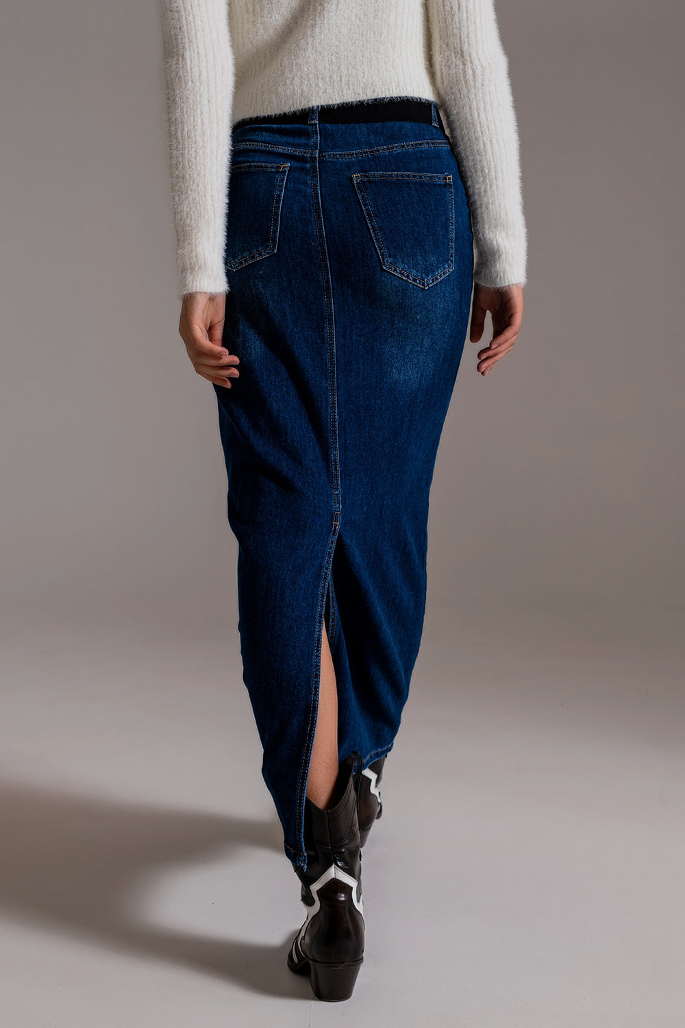 Full Length Stretch Denim 90's Skirt in Dark Wash - Skirts