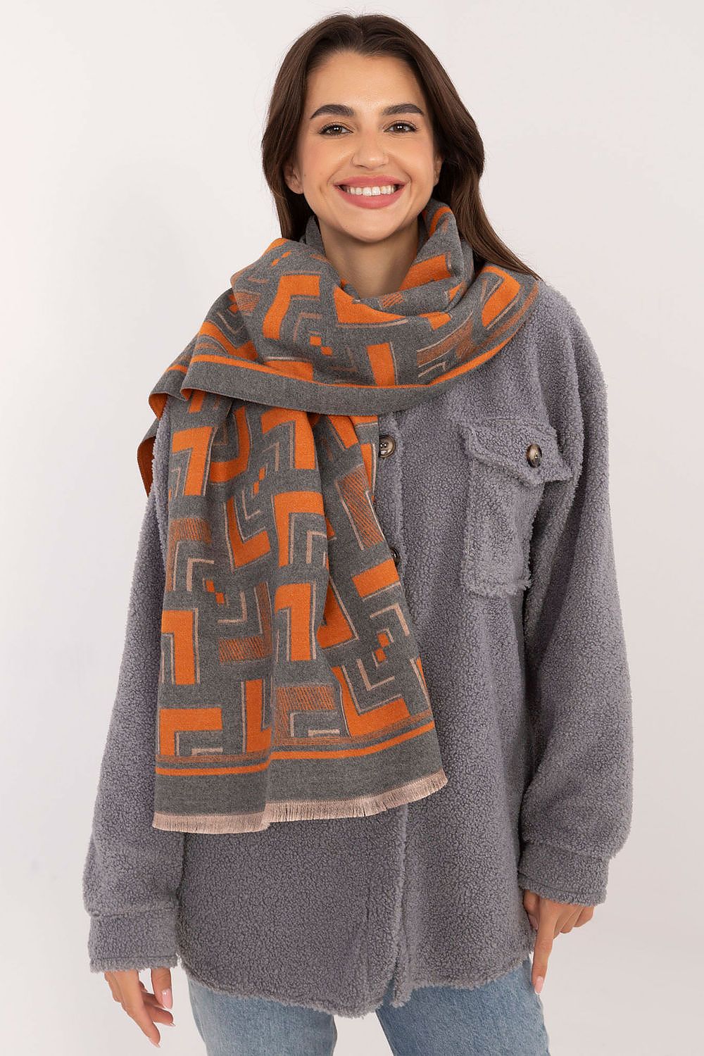 Geometric Patterned Shawl for Stylish Layering grey one-size-fits-all - Accessories