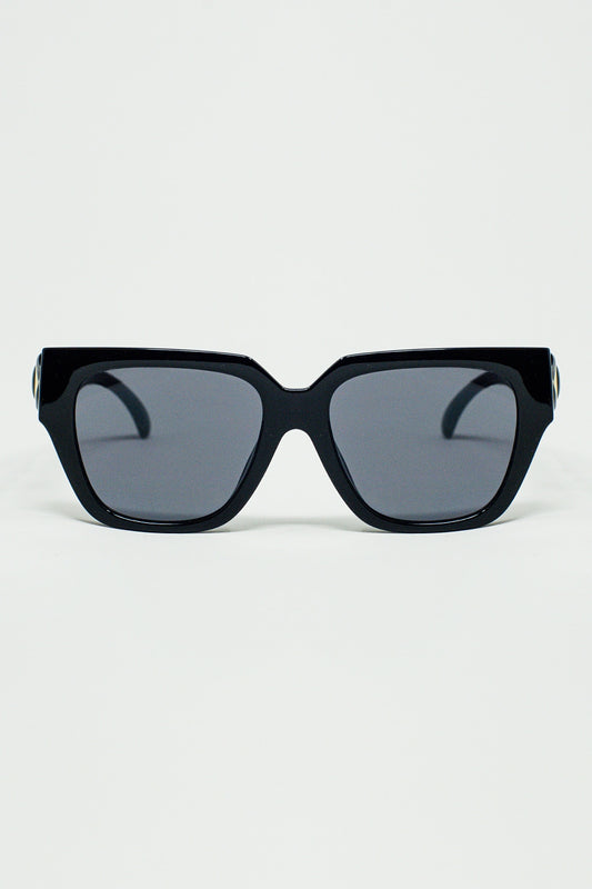 geometric thick black sunglasses with black lens - Sunglasses
