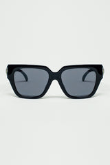 geometric thick black sunglasses with black lens