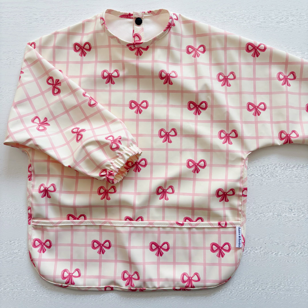 Long Sleeved Baby Bib - Pink Bow - Bibs