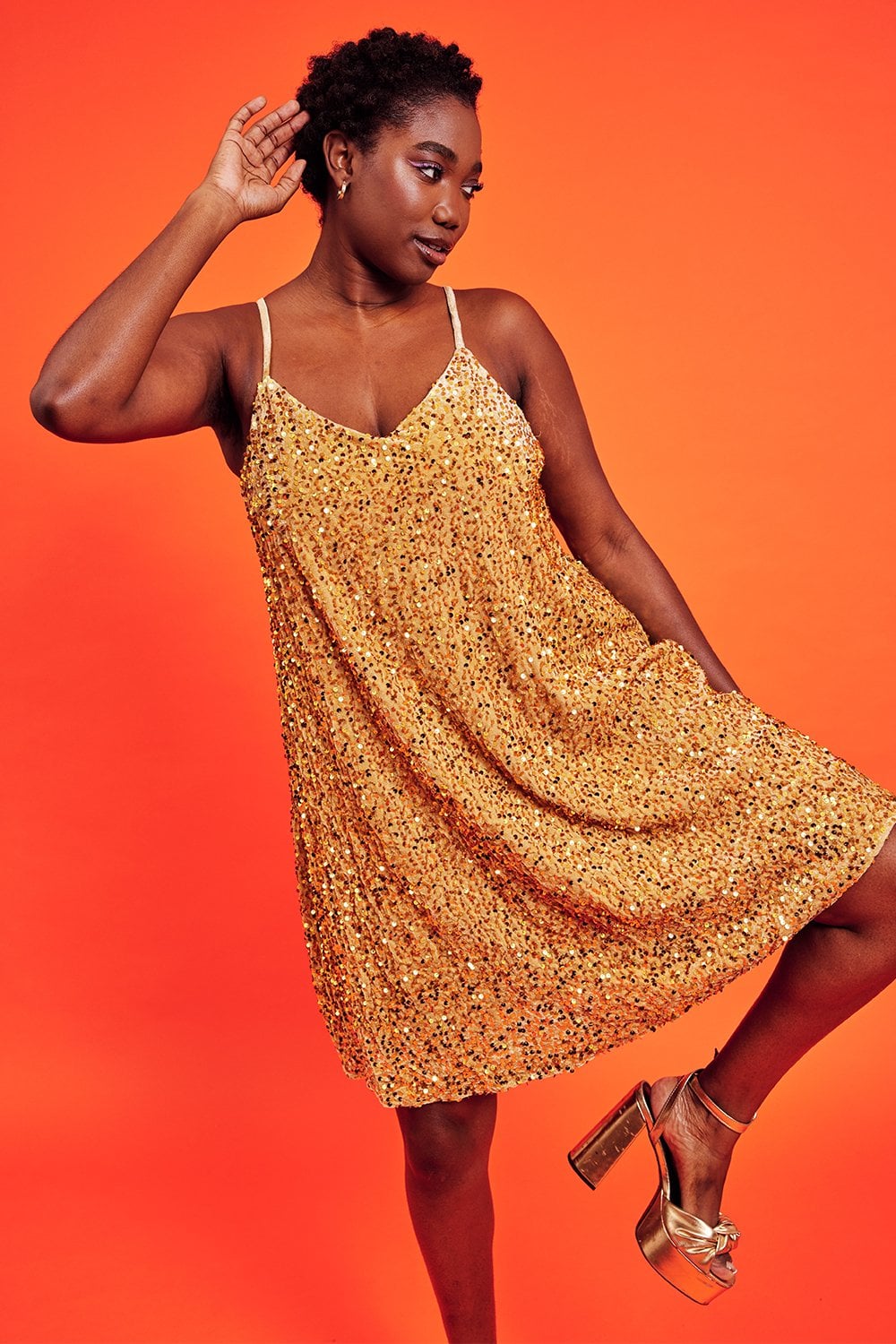 Gold Sequin Curve Size Cami Swing Dress - Cami Dresses