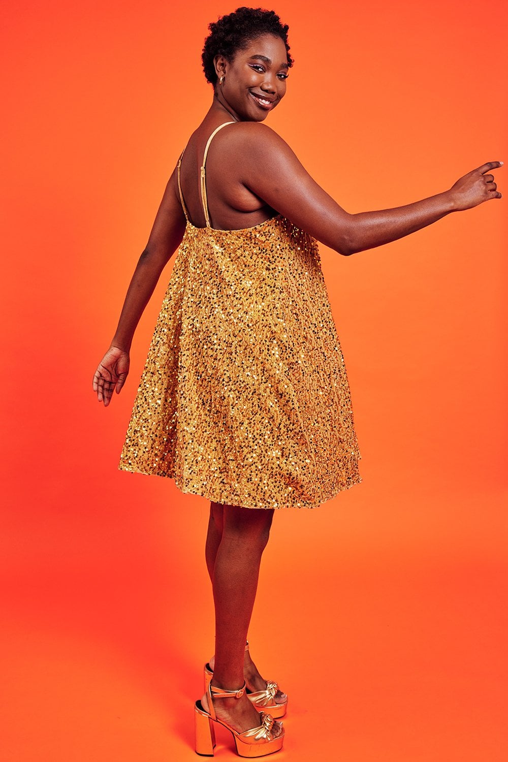 Gold Sequin Curve Size Cami Swing Dress - Cami Dresses