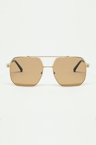 gold square frame sunglasses with brown lenses