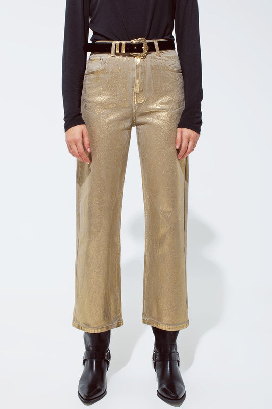 Gold straight leg jeans with metallic glow - Jeans