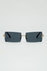 Gold Thin Rimless Square Sunglasses With Black Lenses