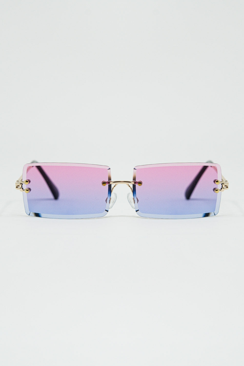 Gold Thin Rimless Square Sunglasses with Purple to Pink Gradient Lenses - Sunglasses